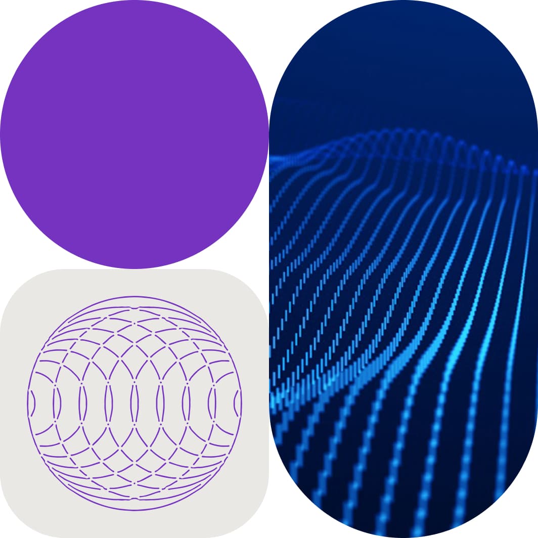 hero collage image for about us showing an abstract data field