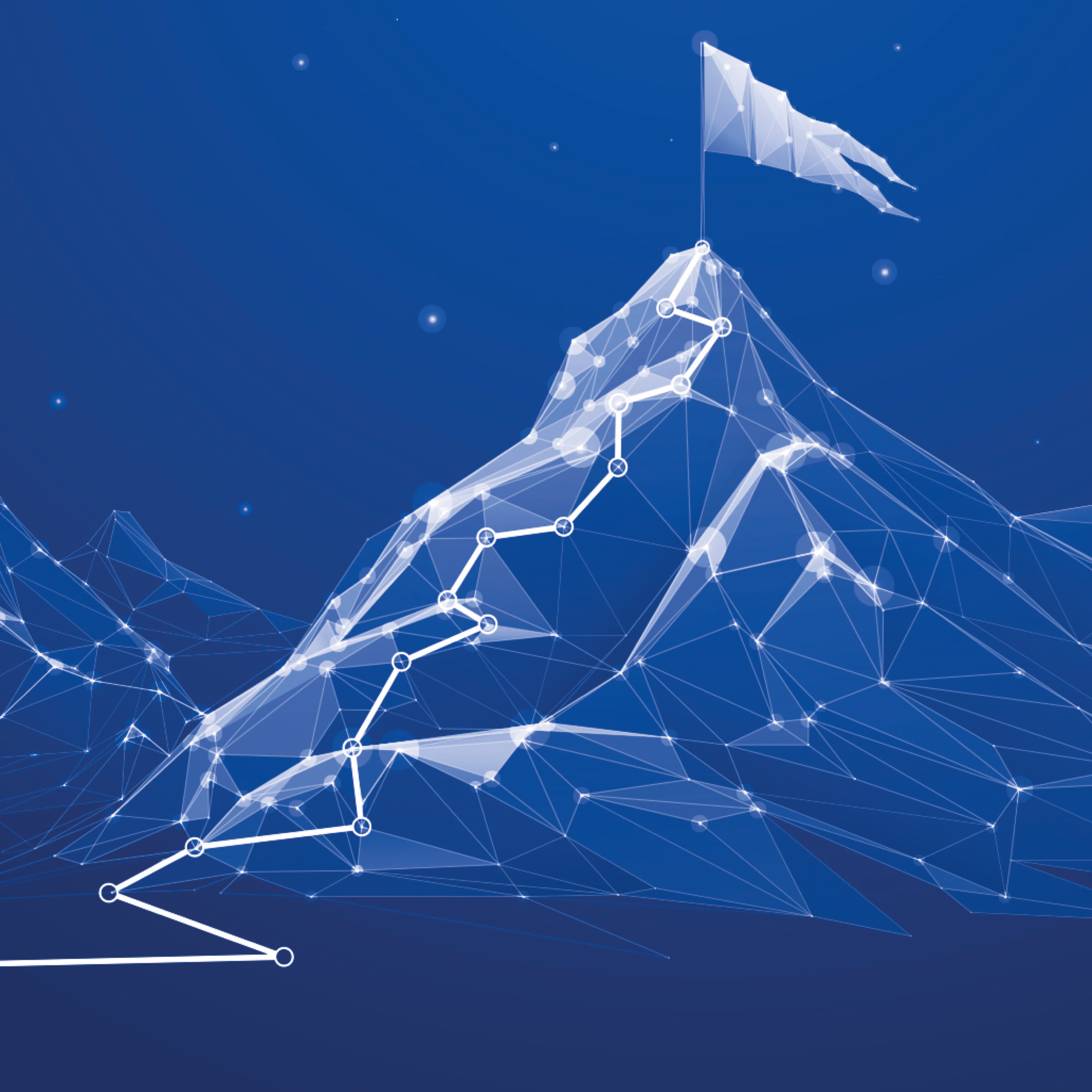polygon mountain path to a flag on top ai concept