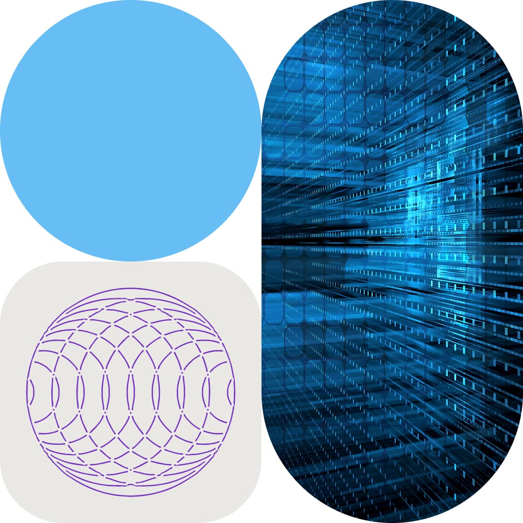 hero collage image for clinical registries and automated studies with abstract data field rays